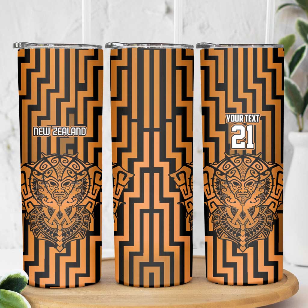 Custom Basketball New Zealand Skinny Tumbler Gold Maori Ta Moko Indigenous LT9 - Polynesian Pride