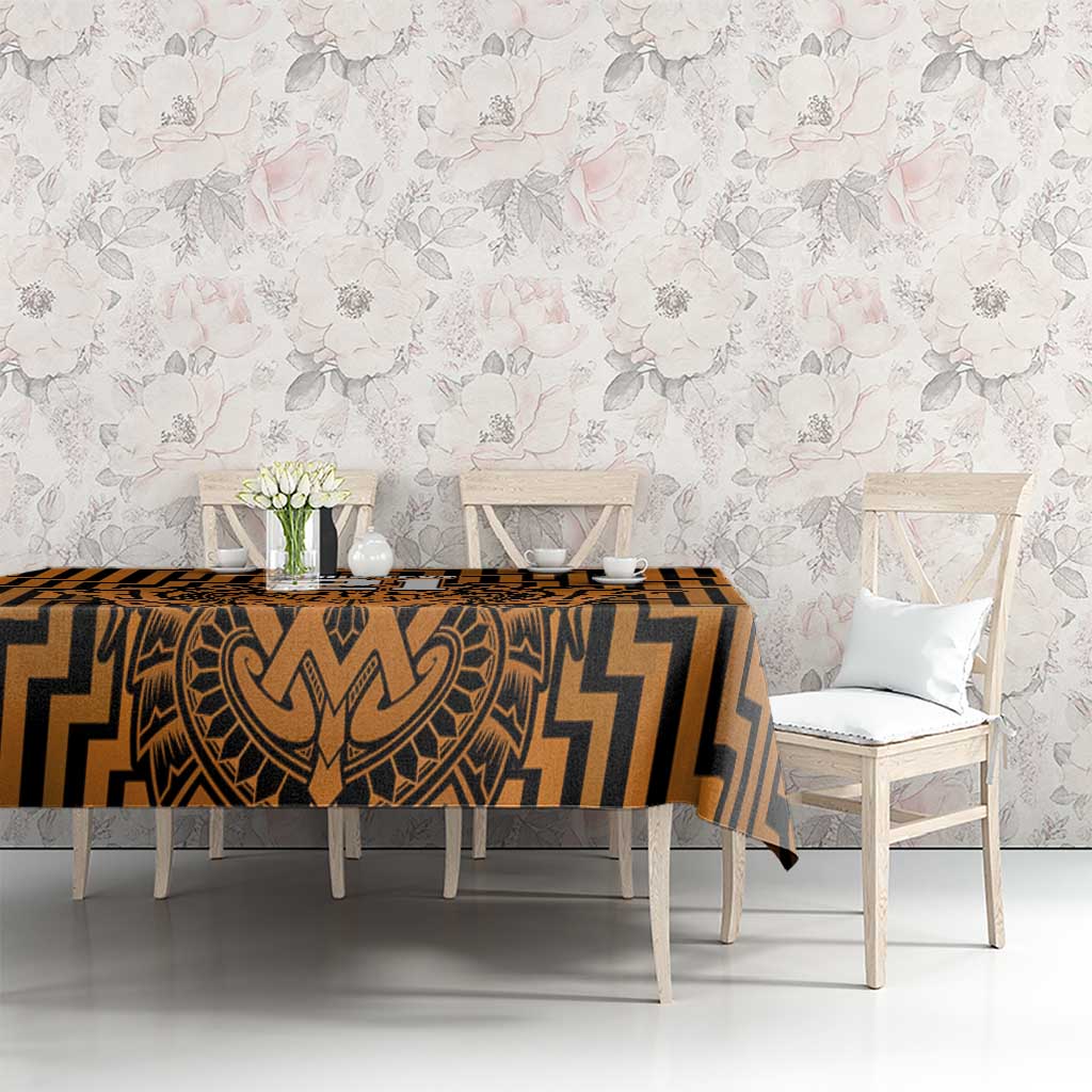 Custom Basketball New Zealand Tablecloth Gold Maori Ta Moko Indigenous - Polynesian Pride