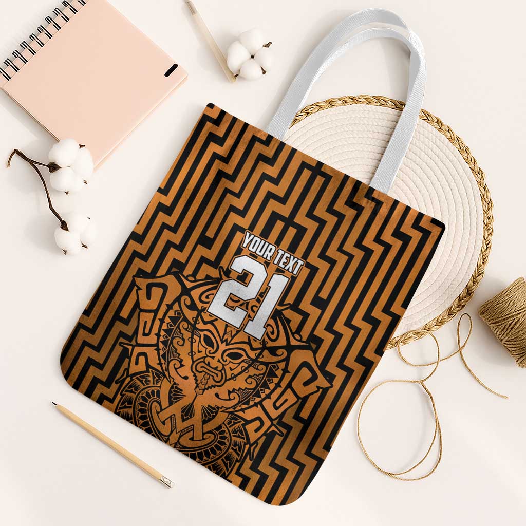 Custom Basketball New Zealand Tote Bag Gold Maori Ta Moko Indigenous - Polynesian Pride