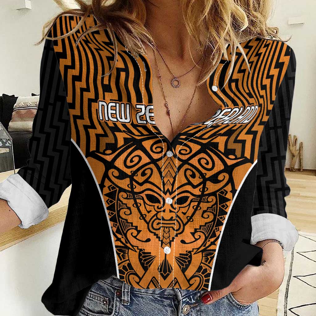 Custom Basketball New Zealand Women Casual Shirt Gold Maori Ta Moko Indigenous LT9 Female Gold - Polynesian Pride