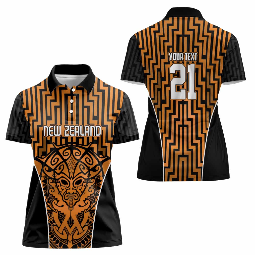 Custom Basketball New Zealand Women Polo Shirt Gold Maori Ta Moko Indigenous LT9 - Polynesian Pride