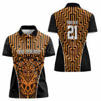 Custom Basketball New Zealand Women Polo Shirt Gold Maori Ta Moko Indigenous LT9 - Polynesian Pride