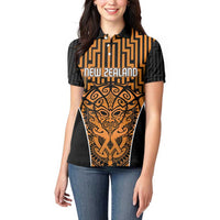 Custom Basketball New Zealand Women Polo Shirt Gold Maori Ta Moko Indigenous LT9 - Polynesian Pride