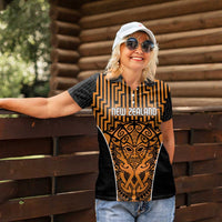 Custom Basketball New Zealand Women Polo Shirt Gold Maori Ta Moko Indigenous LT9 - Polynesian Pride