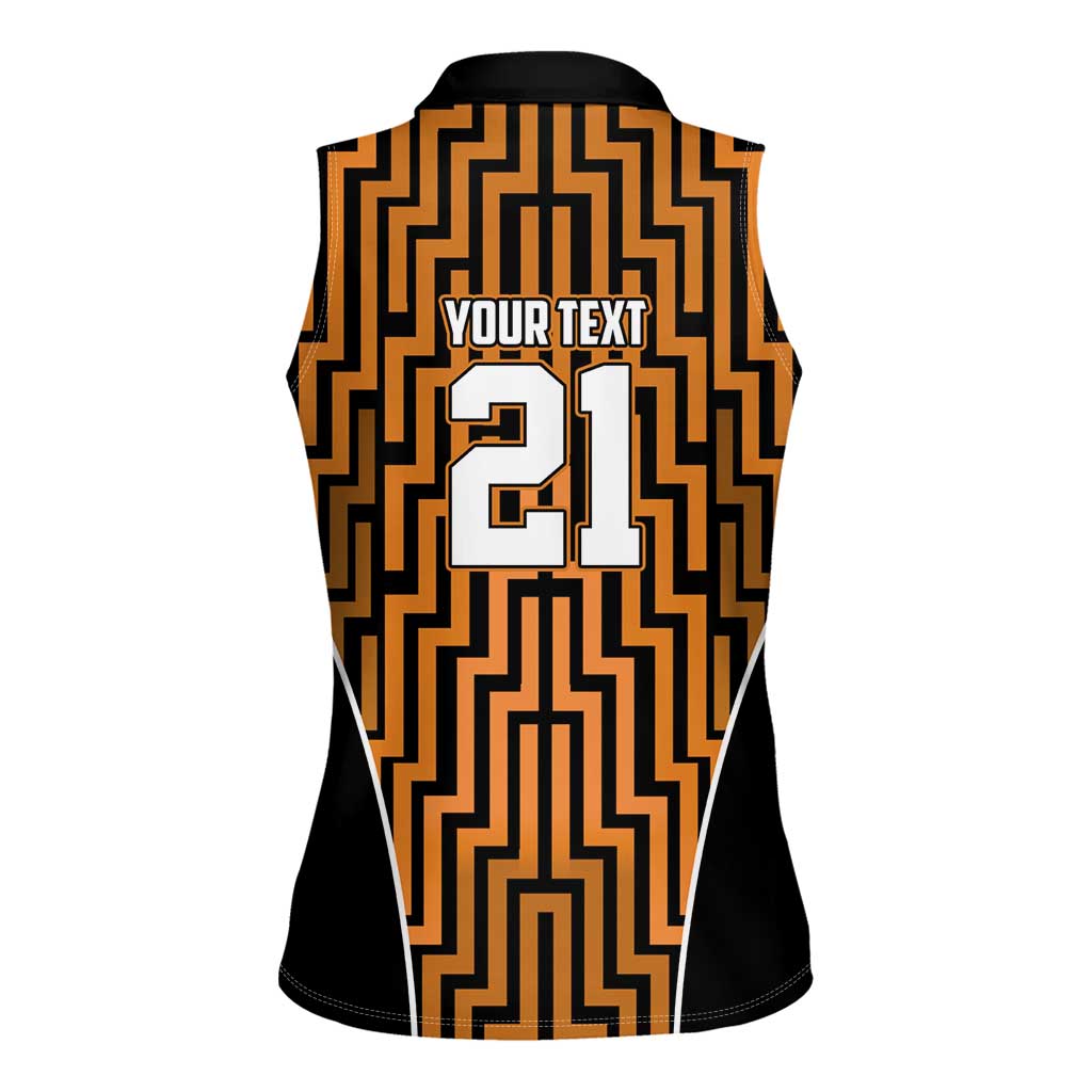 Custom Basketball New Zealand Women Sleeveless Polo Shirt Gold Maori Ta Moko Indigenous LT9 - Polynesian Pride