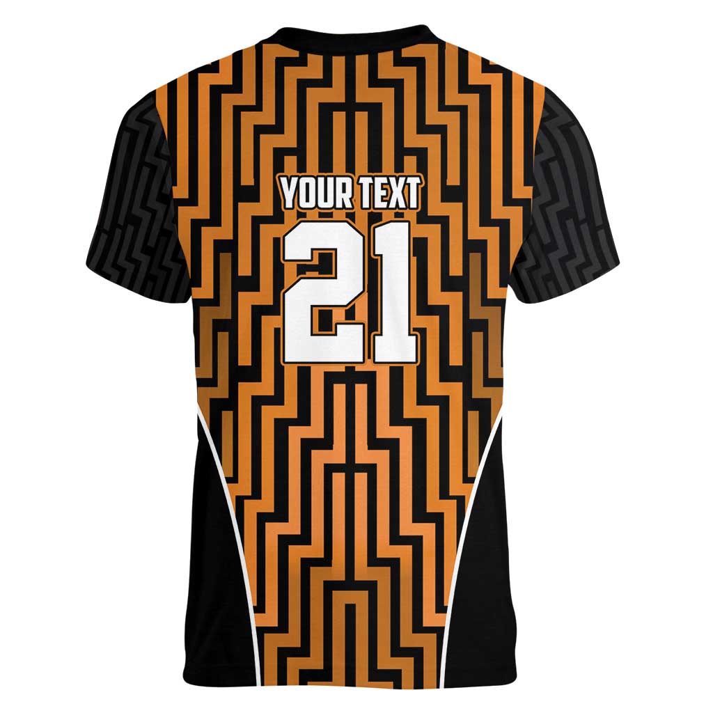 Custom Basketball New Zealand Women V-Neck T-Shirt Gold Maori Ta Moko Indigenous LT9 - Polynesian Pride