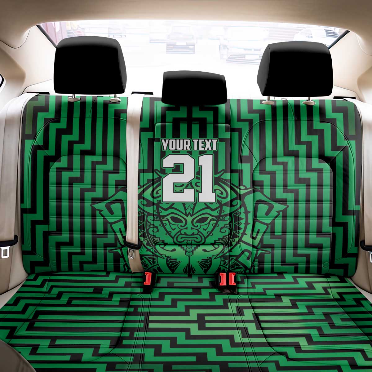 Custom Basketball New Zealand Back Car Seat Cover Green Maori Ta Moko Indigenous - Polynesian Pride