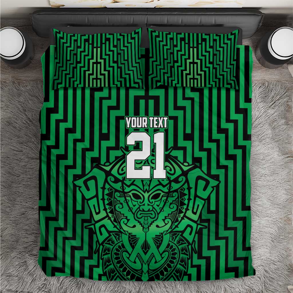 Custom Basketball New Zealand Bedding Set Green Maori Ta Moko Indigenous - Polynesian Pride