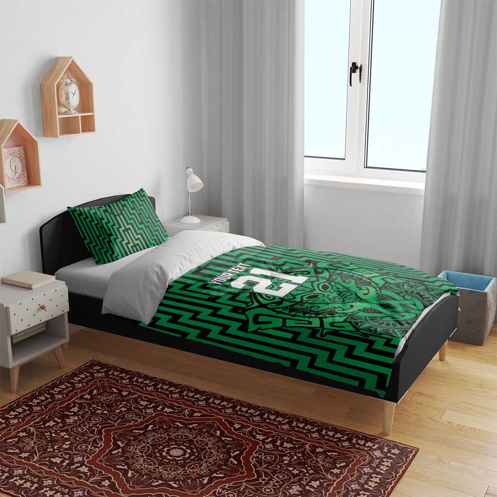 Custom Basketball New Zealand Bedding Set Green Maori Ta Moko Indigenous - Polynesian Pride