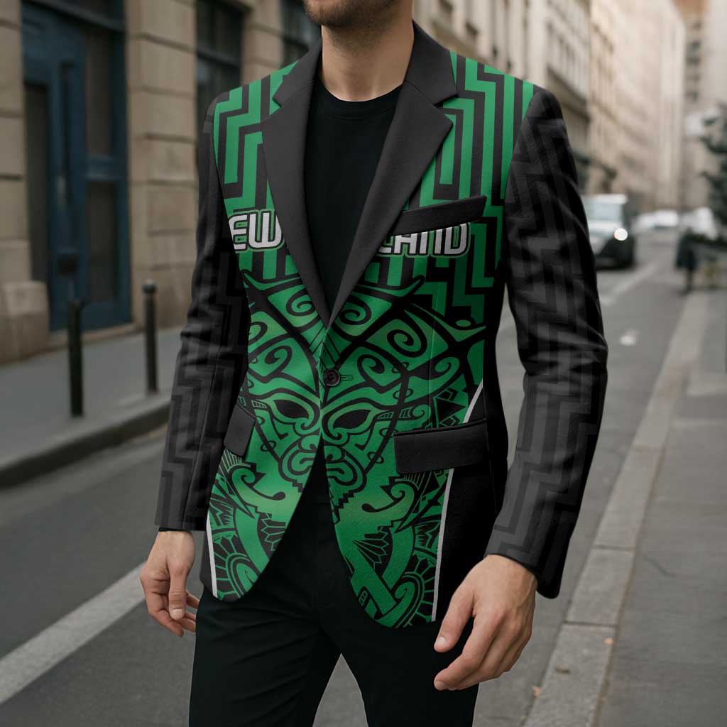Custom Basketball New Zealand Blazer Green Maori Ta Moko Indigenous - Polynesian Pride