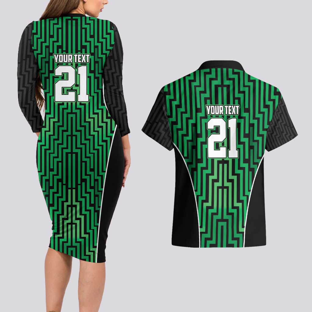 Custom Basketball New Zealand Couples Matching Long Sleeve Bodycon Dress and Hawaiian Shirt Green Maori Ta Moko Indigenous LT9 - Polynesian Pride
