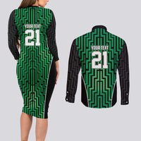 Custom Basketball New Zealand Couples Matching Long Sleeve Bodycon Dress and Long Sleeve Button Shirt Green Maori Ta Moko Indigenous LT9 - Polynesian Pride