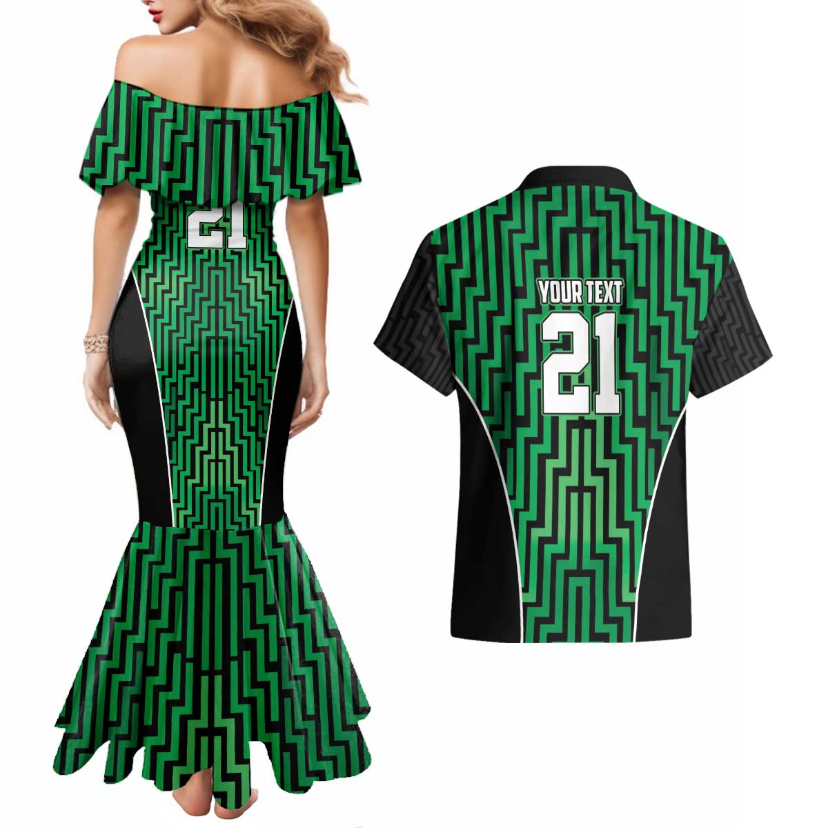 Custom Basketball New Zealand Couples Matching Mermaid Dress and Hawaiian Shirt Green Maori Ta Moko Indigenous LT9 - Polynesian Pride