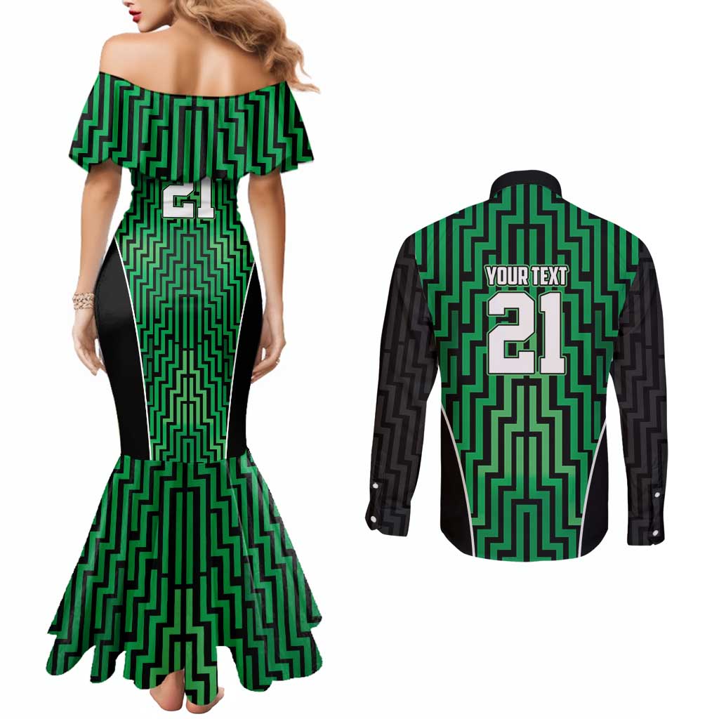 Custom Basketball New Zealand Couples Matching Mermaid Dress and Long Sleeve Button Shirt Green Maori Ta Moko Indigenous LT9 - Polynesian Pride