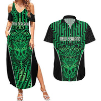 Custom Basketball New Zealand Couples Matching Summer Maxi Dress and Hawaiian Shirt Green Maori Ta Moko Indigenous LT9 Green - Polynesian Pride