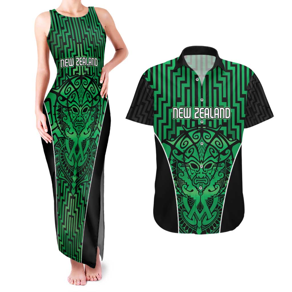 Custom Basketball New Zealand Couples Matching Tank Maxi Dress and Hawaiian Shirt Green Maori Ta Moko Indigenous LT9 Green - Polynesian Pride