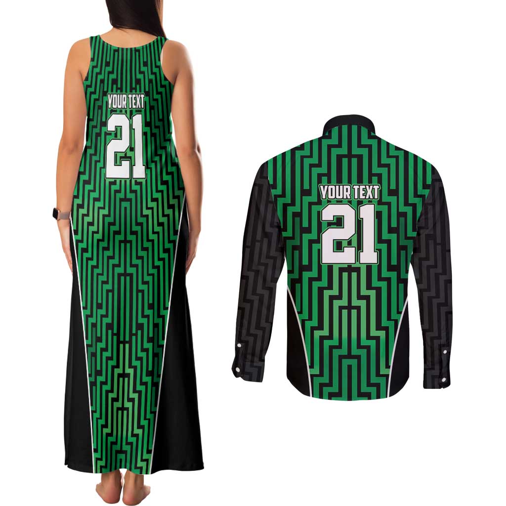 Custom Basketball New Zealand Couples Matching Tank Maxi Dress and Long Sleeve Button Shirt Green Maori Ta Moko Indigenous LT9 - Polynesian Pride