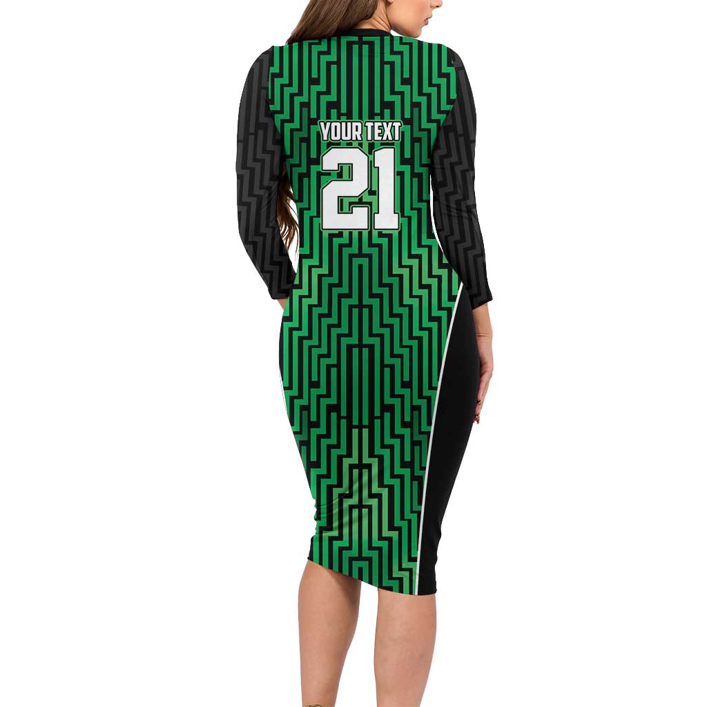 Custom Basketball New Zealand Family Matching Long Sleeve Bodycon Dress and Hawaiian Shirt Green Maori Ta Moko Indigenous LT9 - Polynesian Pride