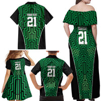 Custom Basketball New Zealand Family Matching Off Shoulder Maxi Dress and Hawaiian Shirt Green Maori Ta Moko Indigenous LT9 - Polynesian Pride