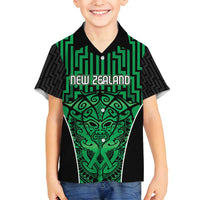 Custom Basketball New Zealand Family Matching Off Shoulder Short Dress and Hawaiian Shirt Green Maori Ta Moko Indigenous LT9 Son's Shirt Green - Polynesian Pride