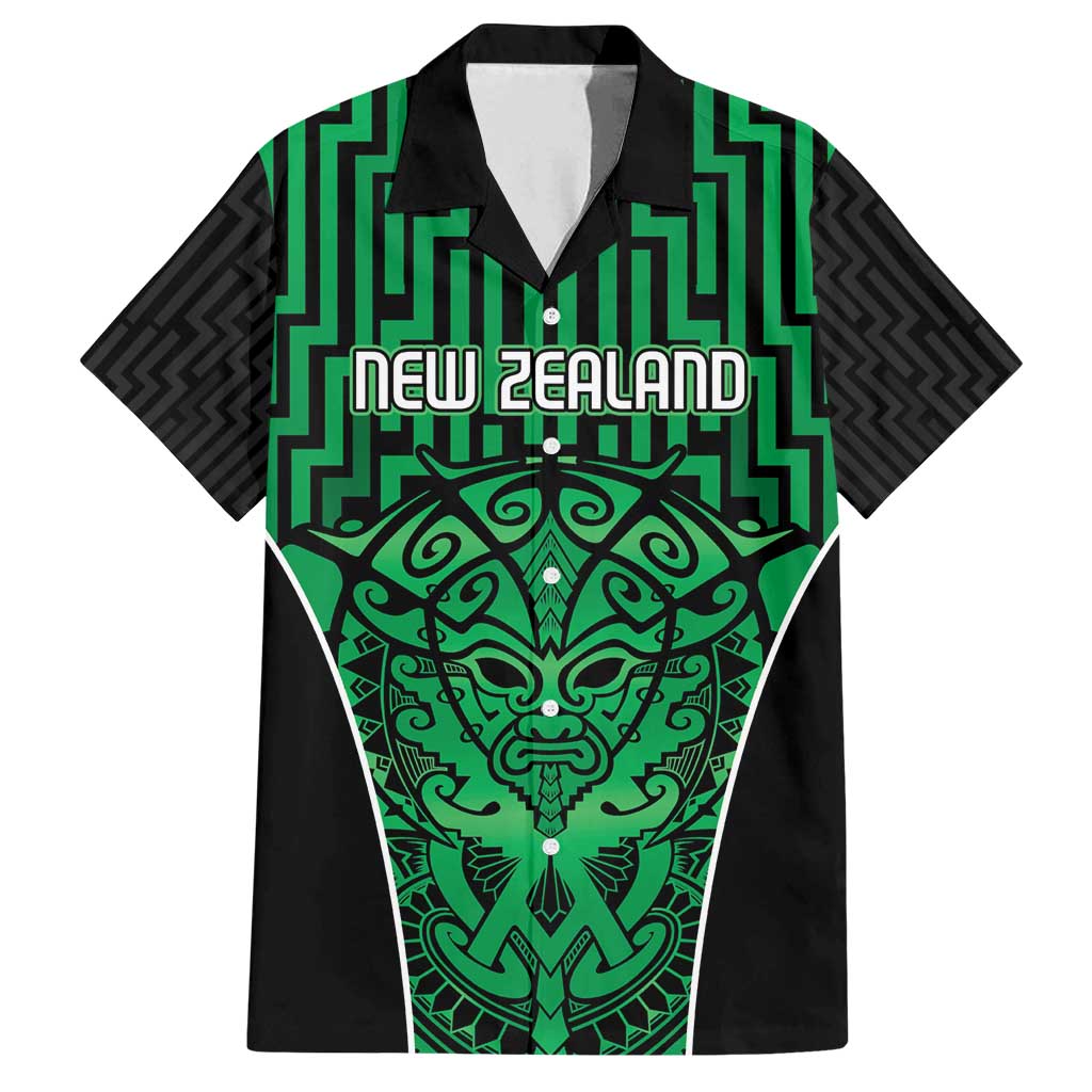 Custom Basketball New Zealand Family Matching Puletasi and Hawaiian Shirt Green Maori Ta Moko Indigenous LT9 Dad's Shirt - Short Sleeve Green - Polynesian Pride