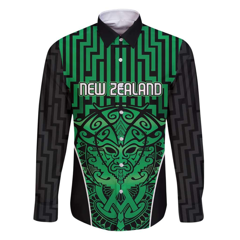 Custom Basketball New Zealand Family Matching Summer Maxi Dress and Hawaiian Shirt Green Maori Ta Moko Indigenous LT9 Dad's Shirt - Long Sleeve Green - Polynesian Pride