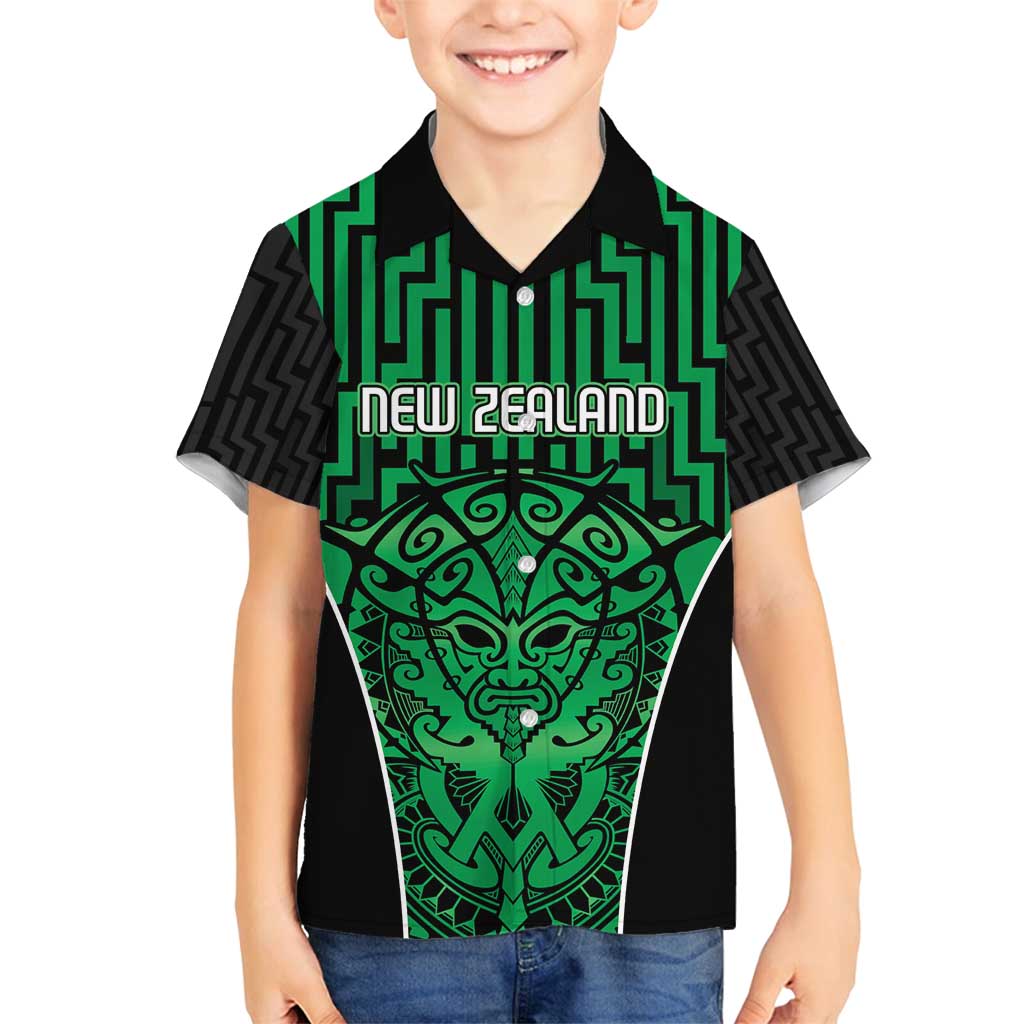 Custom Basketball New Zealand Family Matching Summer Maxi Dress and Hawaiian Shirt Green Maori Ta Moko Indigenous LT9 Son's Shirt Green - Polynesian Pride