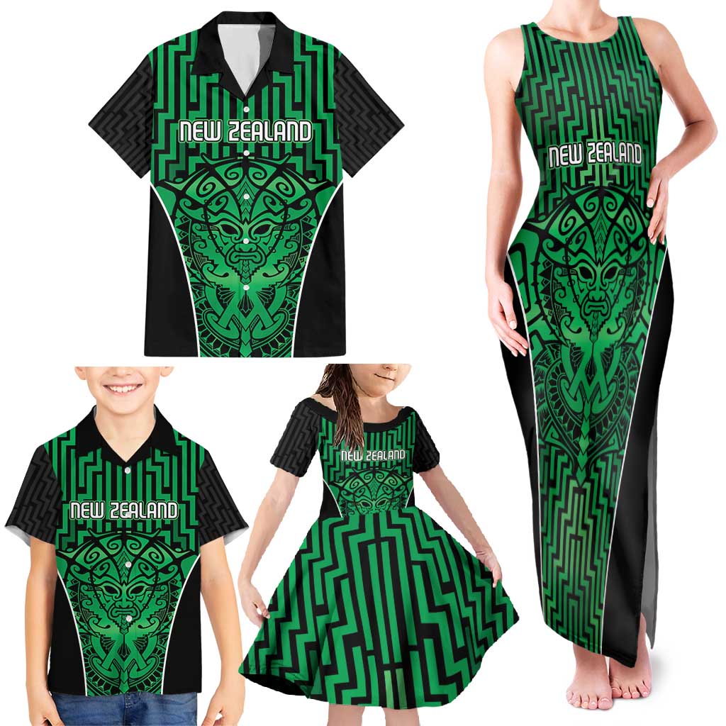 Custom Basketball New Zealand Family Matching Tank Maxi Dress and Hawaiian Shirt Green Maori Ta Moko Indigenous LT9 - Polynesian Pride