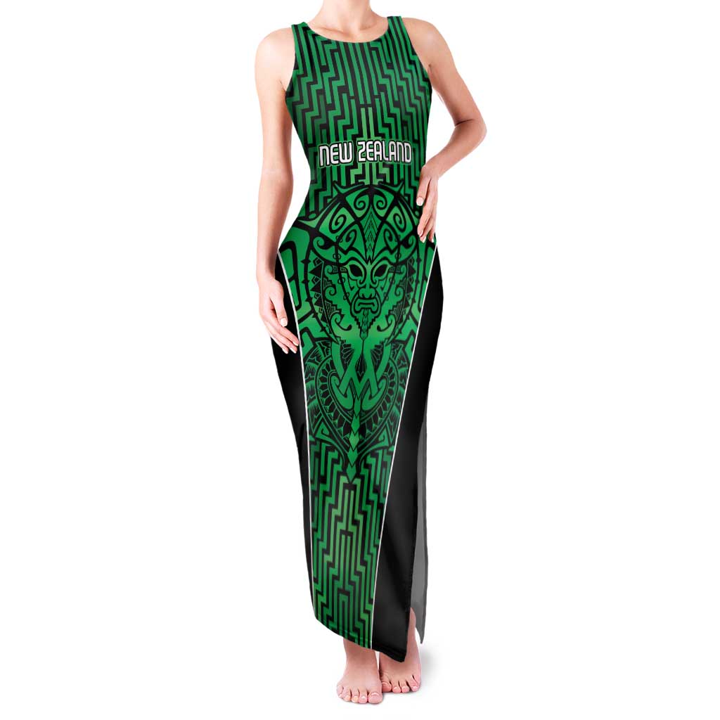 Custom Basketball New Zealand Family Matching Tank Maxi Dress and Hawaiian Shirt Green Maori Ta Moko Indigenous LT9 Mom's Dress Green - Polynesian Pride