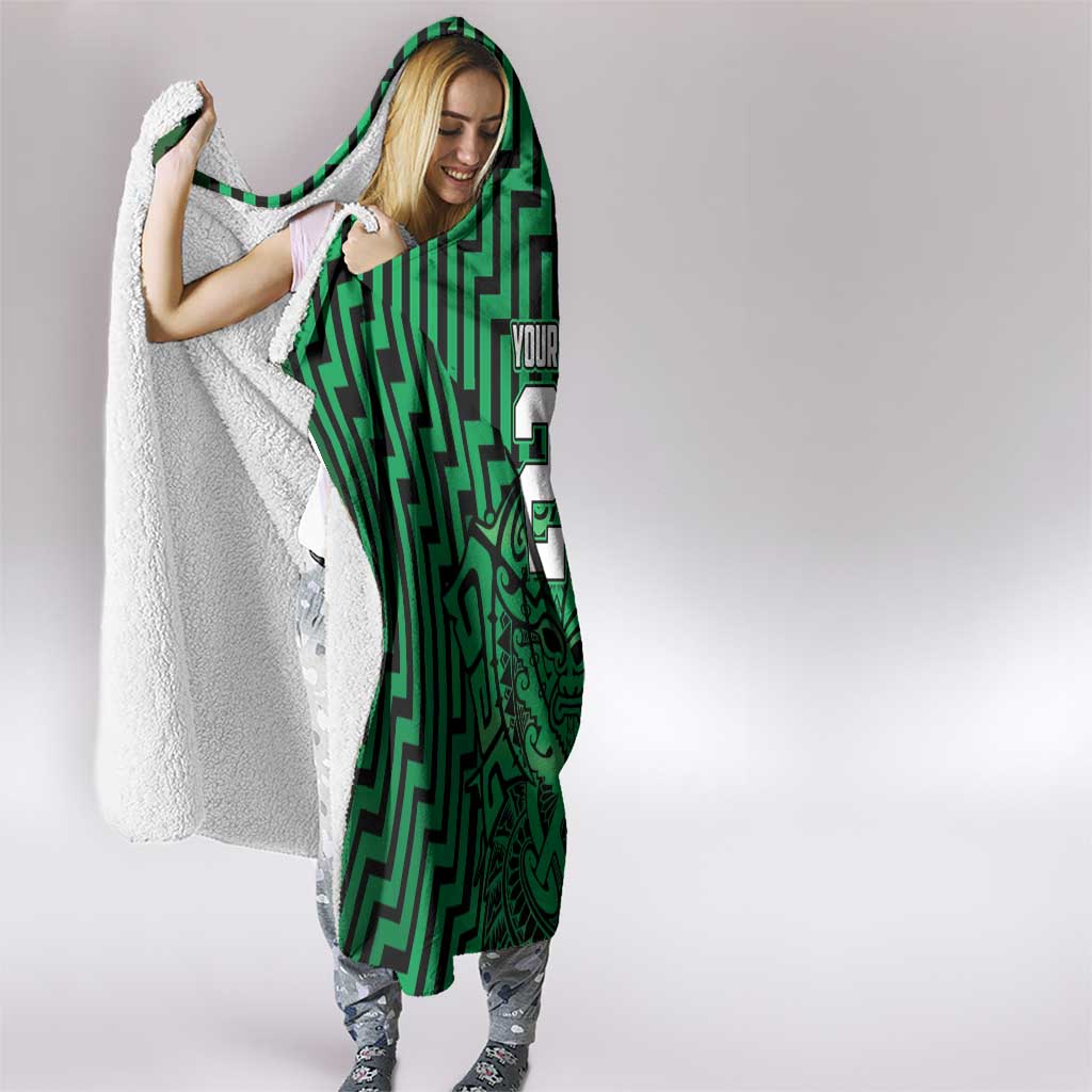 Custom Basketball New Zealand Hooded Blanket Green Maori Ta Moko Indigenous - Polynesian Pride