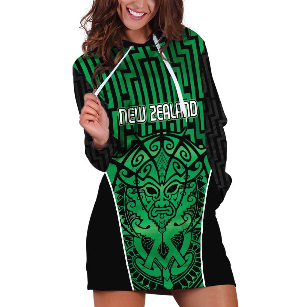 Custom Basketball New Zealand Hoodie Dress Green Maori Ta Moko Indigenous LT9 Green - Polynesian Pride