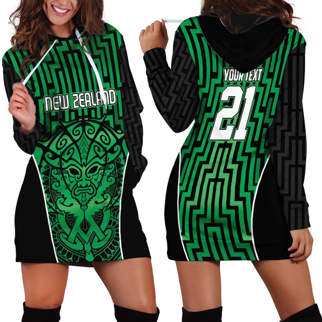Custom Basketball New Zealand Hoodie Dress Green Maori Ta Moko Indigenous LT9 - Polynesian Pride