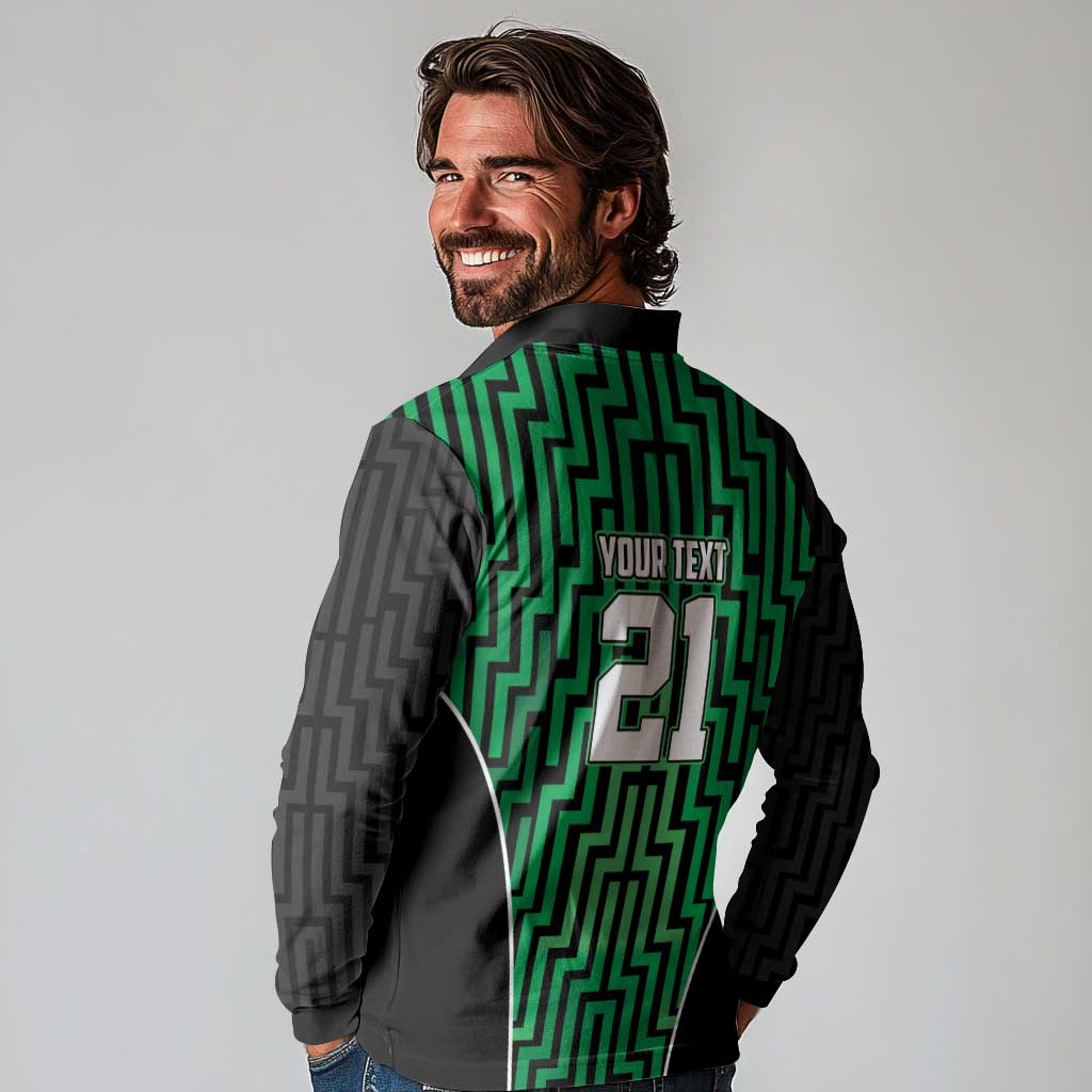 Custom Basketball New Zealand Long Sleeve Polo Shirt Green Maori Ta Moko Indigenous - Polynesian Pride