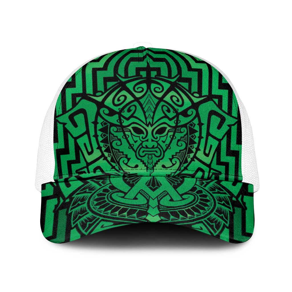 Basketball New Zealand Mesh Trucker Cap Green Maori Ta Moko Indigenous - Polynesian Pride