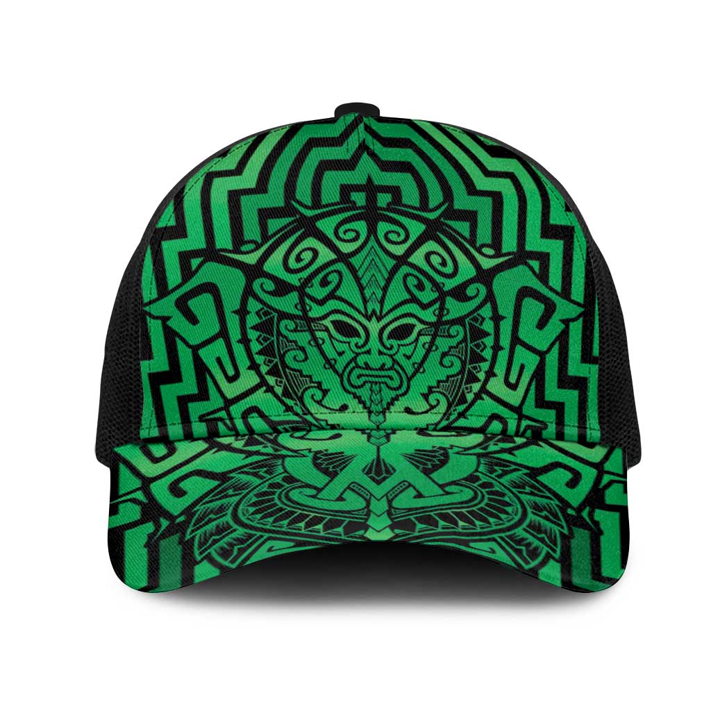 Basketball New Zealand Mesh Trucker Cap Green Maori Ta Moko Indigenous LT9 One Size Black Green - Polynesian Pride