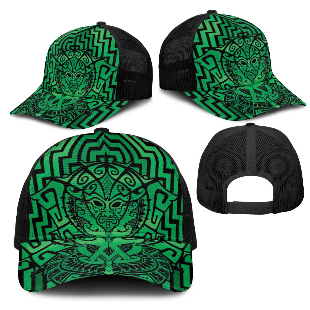 Basketball New Zealand Mesh Trucker Cap Green Maori Ta Moko Indigenous LT9 - Polynesian Pride