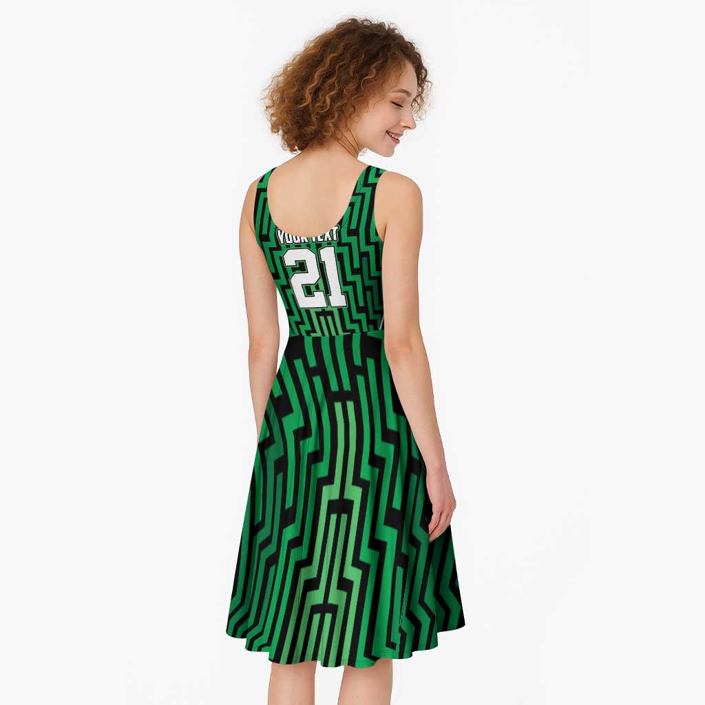 Custom Basketball New Zealand Midi Dress Green Maori Ta Moko Indigenous - Polynesian Pride
