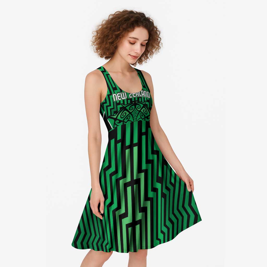 Custom Basketball New Zealand Midi Dress Green Maori Ta Moko Indigenous - Polynesian Pride