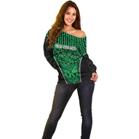 Custom Basketball New Zealand Off Shoulder Sweater Green Maori Ta Moko Indigenous - Polynesian Pride