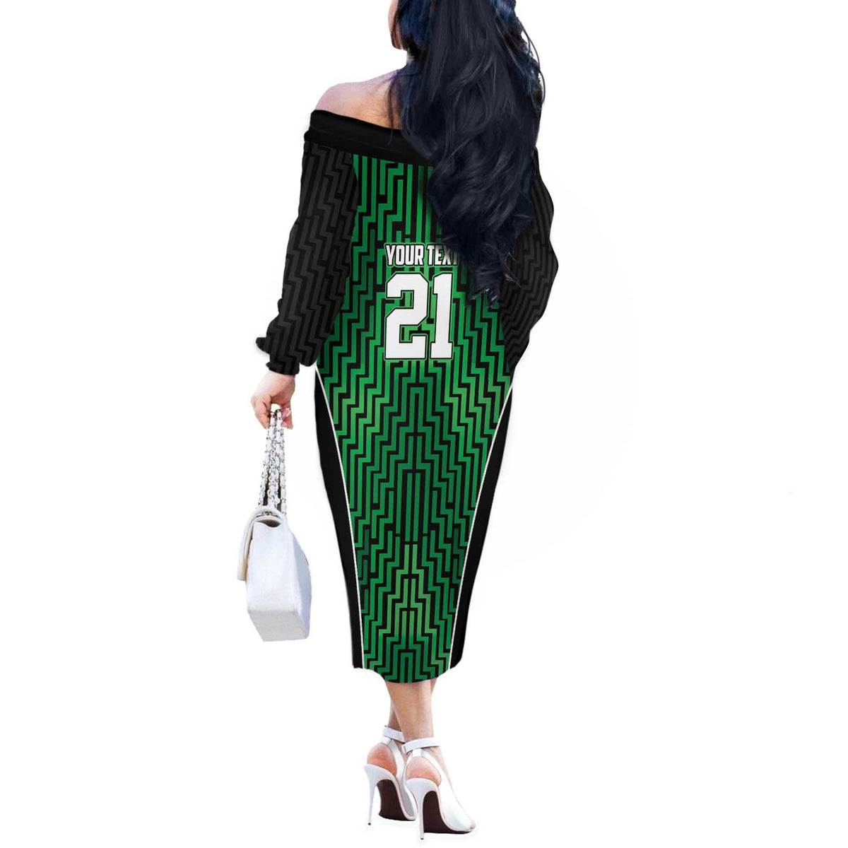 Custom Basketball New Zealand Off The Shoulder Long Sleeve Dress Green Maori Ta Moko Indigenous LT9 - Polynesian Pride