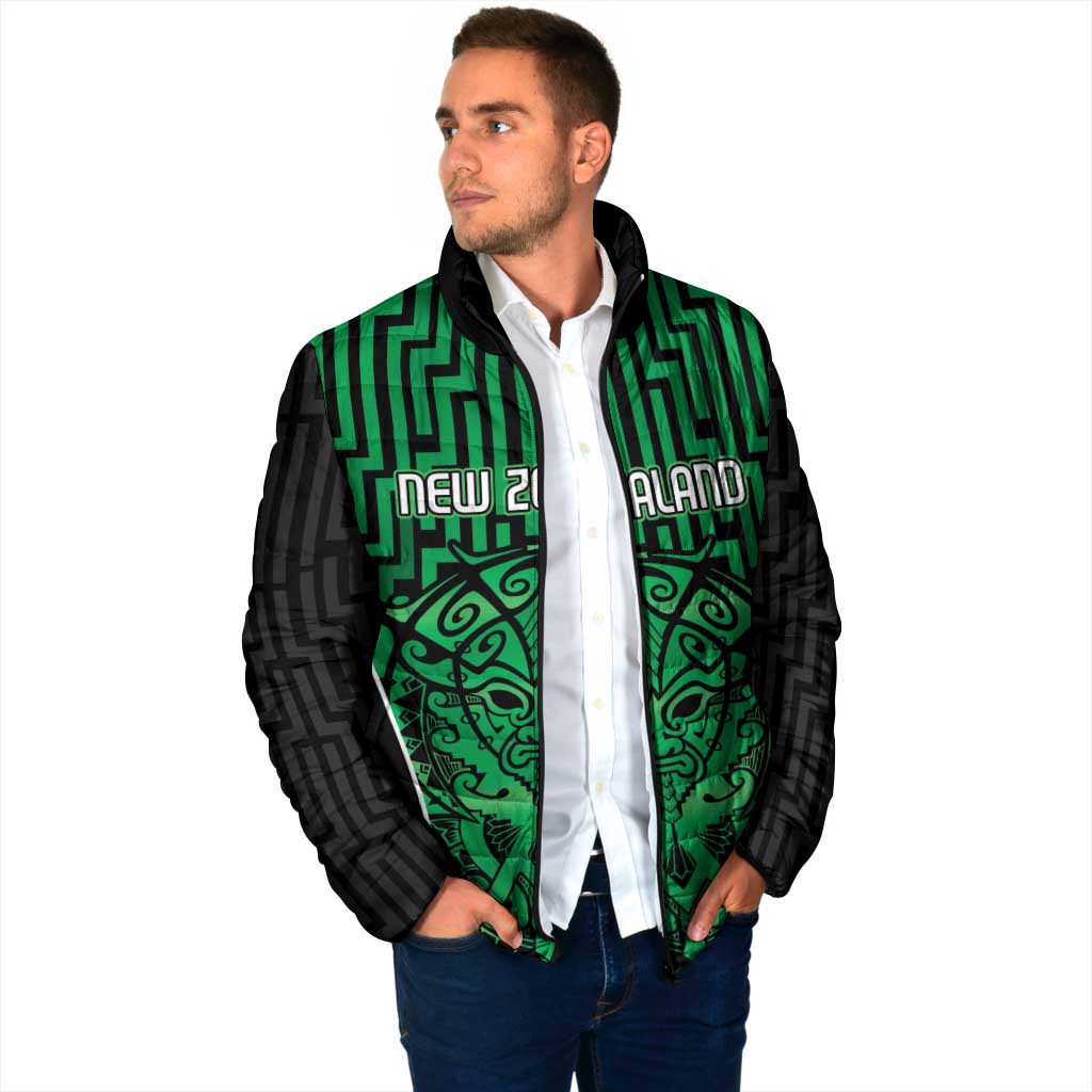 Custom Basketball New Zealand Padded Jacket Green Maori Ta Moko Indigenous - Polynesian Pride