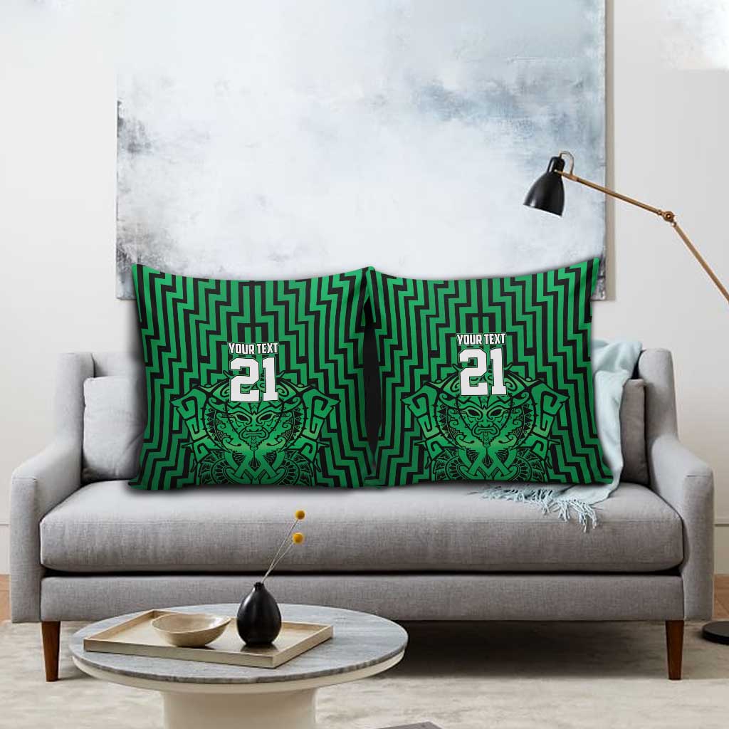 Custom Basketball New Zealand Pillow Cover Green Maori Ta Moko Indigenous - Polynesian Pride