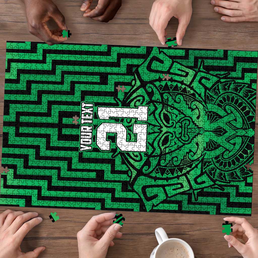 Custom Basketball New Zealand Puzzle Green Maori Ta Moko Indigenous - Polynesian Pride