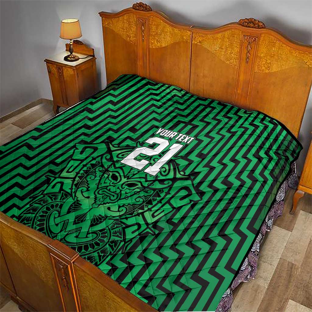 Custom Basketball New Zealand Quilt Green Maori Ta Moko Indigenous - Polynesian Pride