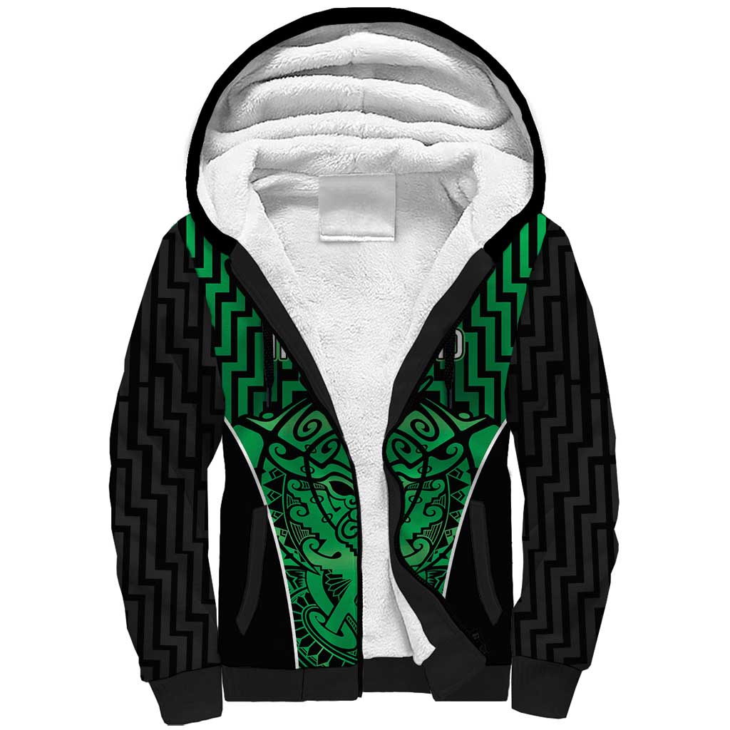 Custom Basketball New Zealand Sherpa Hoodie Green Maori Ta Moko Indigenous - Polynesian Pride