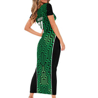 Custom Basketball New Zealand Short Sleeve Bodycon Dress Green Maori Ta Moko Indigenous LT9 - Polynesian Pride