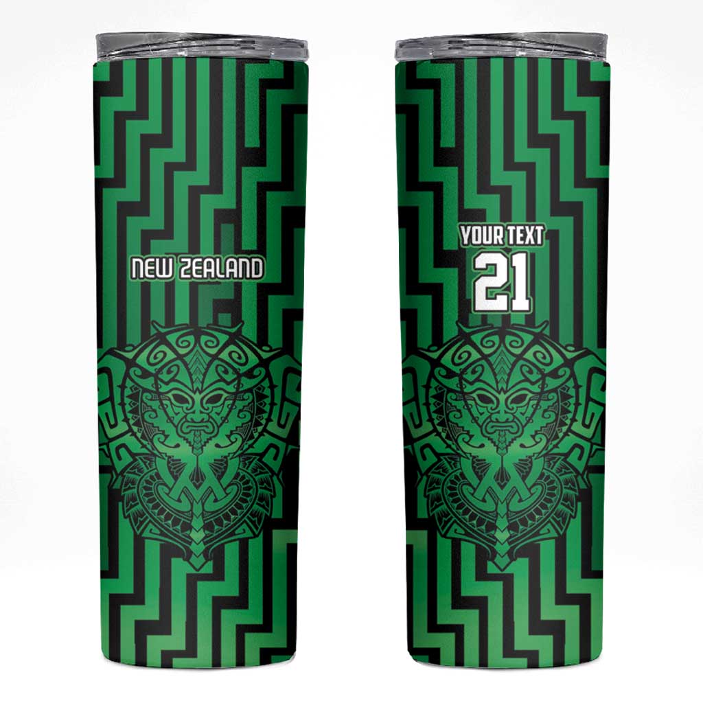 Custom Basketball New Zealand Skinny Tumbler Green Maori Ta Moko Indigenous LT9 Green - Polynesian Pride