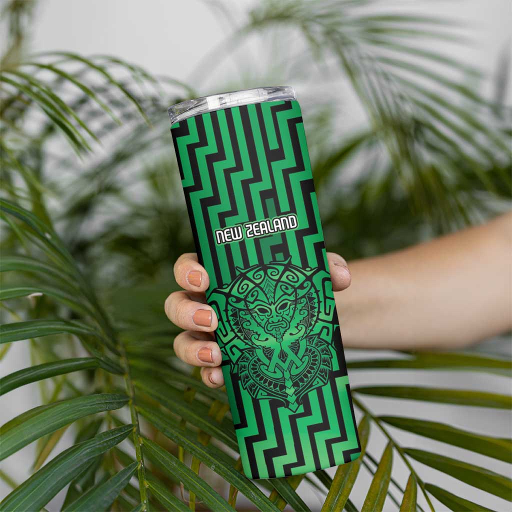 Custom Basketball New Zealand Skinny Tumbler Green Maori Ta Moko Indigenous LT9 - Polynesian Pride