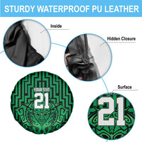 Custom Basketball New Zealand Spare Tire Cover Green Maori Ta Moko Indigenous - Polynesian Pride