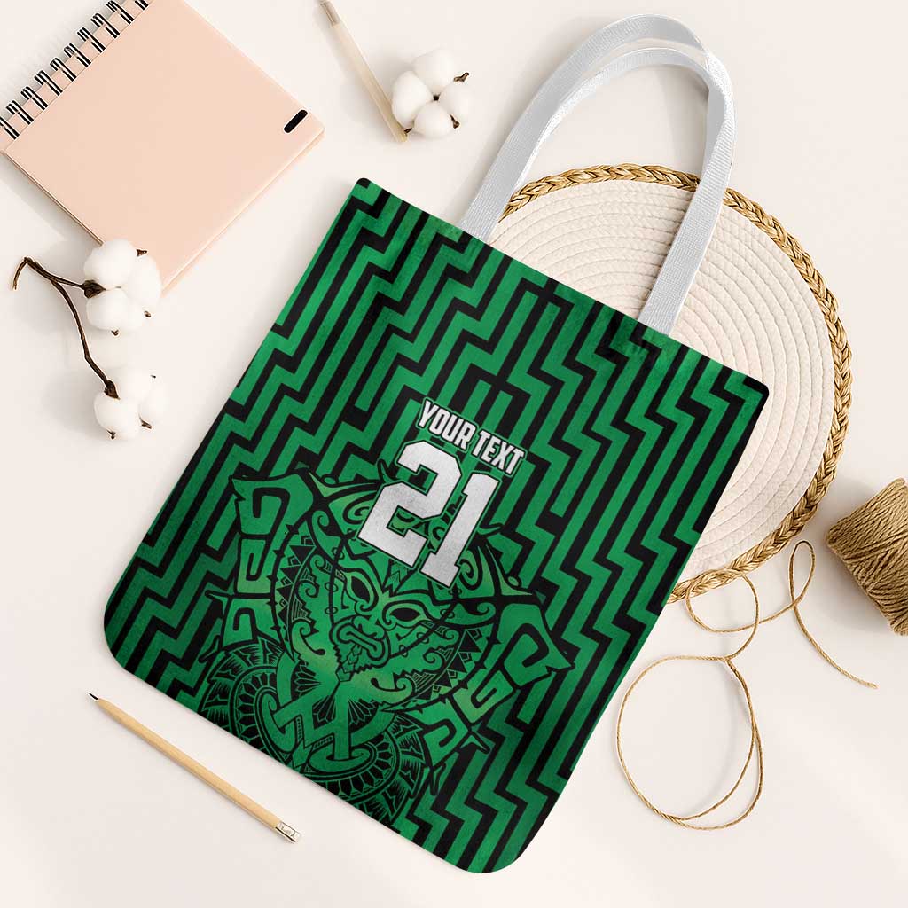 Custom Basketball New Zealand Tote Bag Green Maori Ta Moko Indigenous - Polynesian Pride